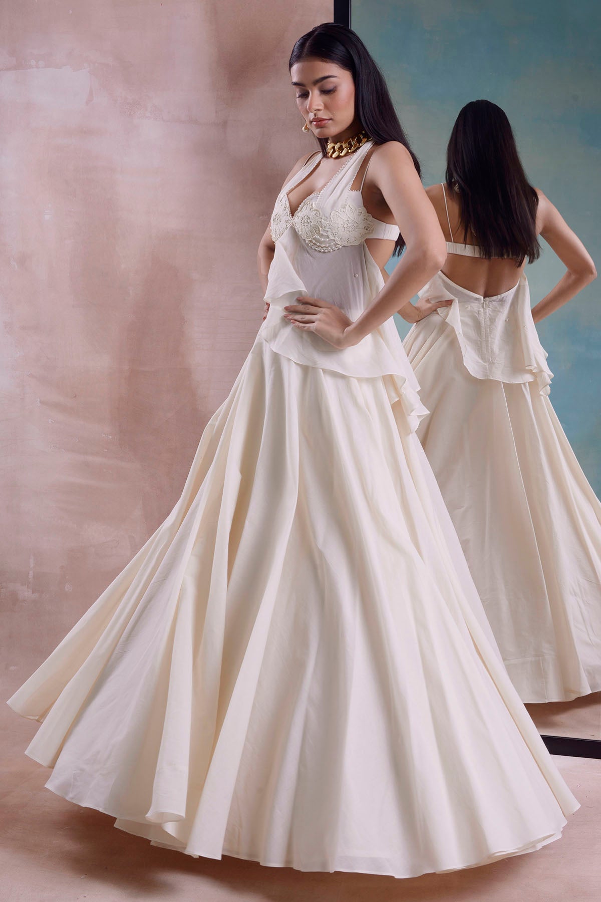 Ivory Beaded Floret Lehenga Set