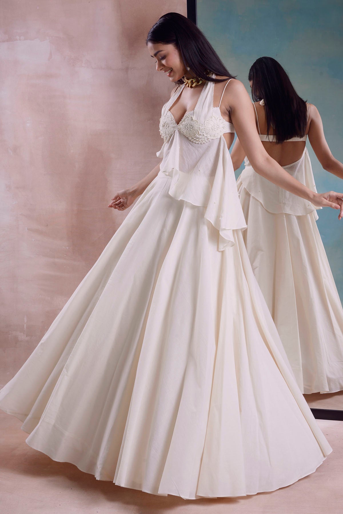 Ivory Beaded Floret Lehenga Set