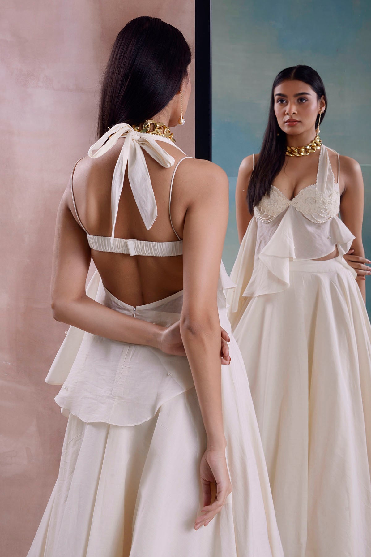 Ivory Beaded Floret Lehenga Set