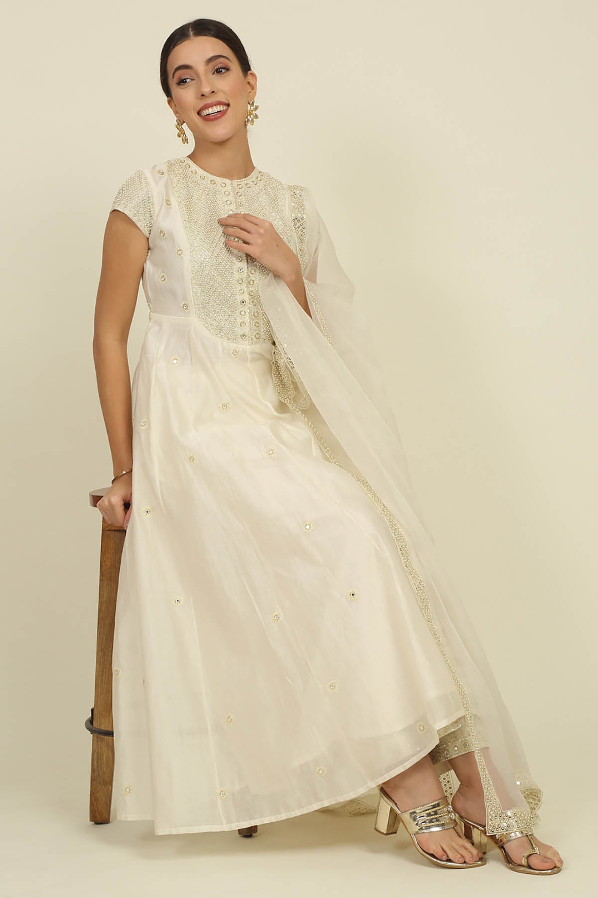 Ivory Chanderi Anarkali Set