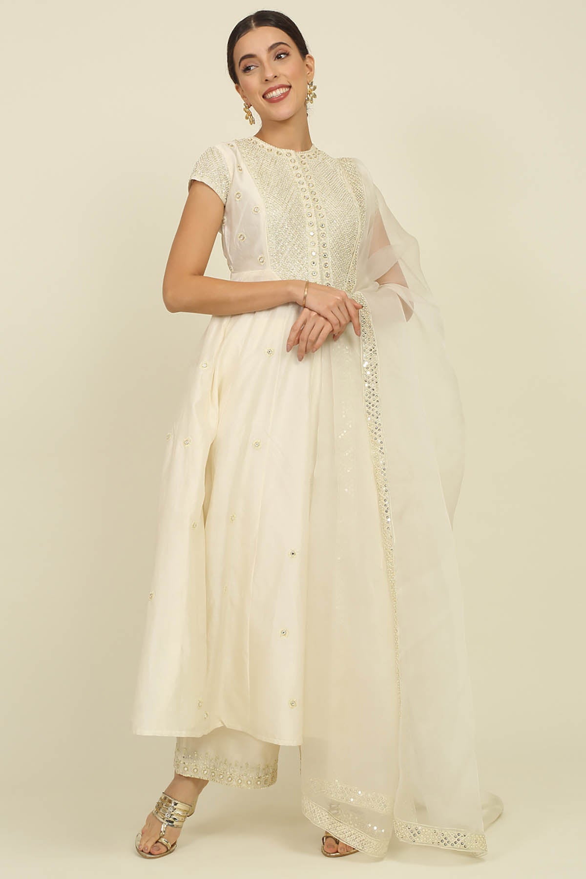 Ivory Chanderi Anarkali Set