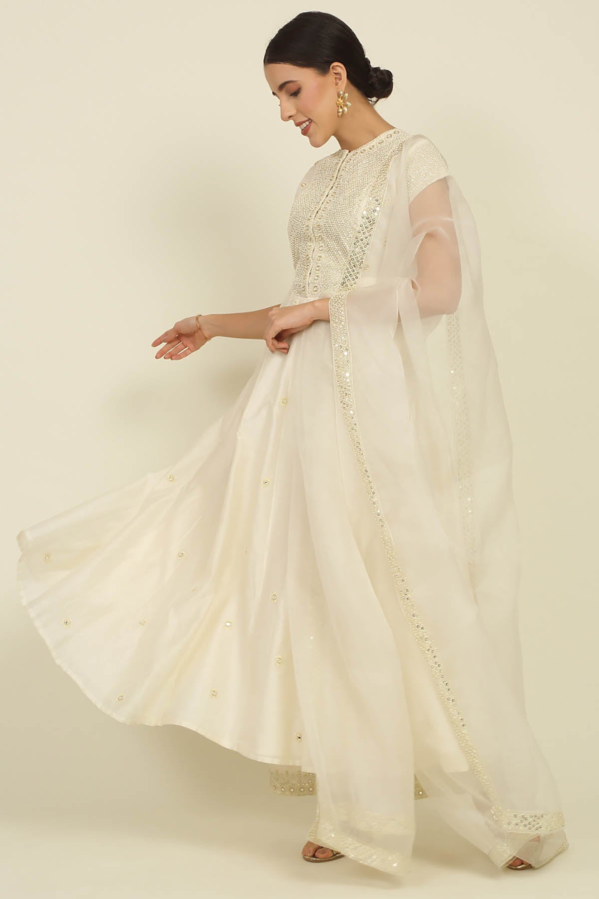 Ivory Chanderi Anarkali Set