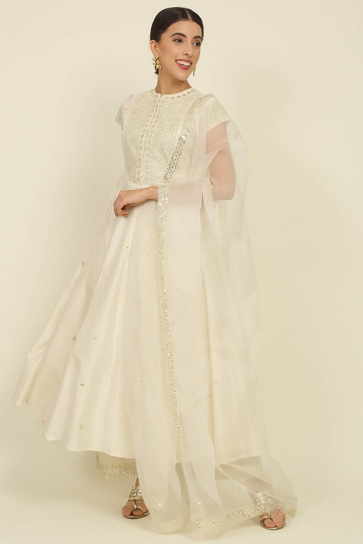 Ivory Chanderi Anarkali Set