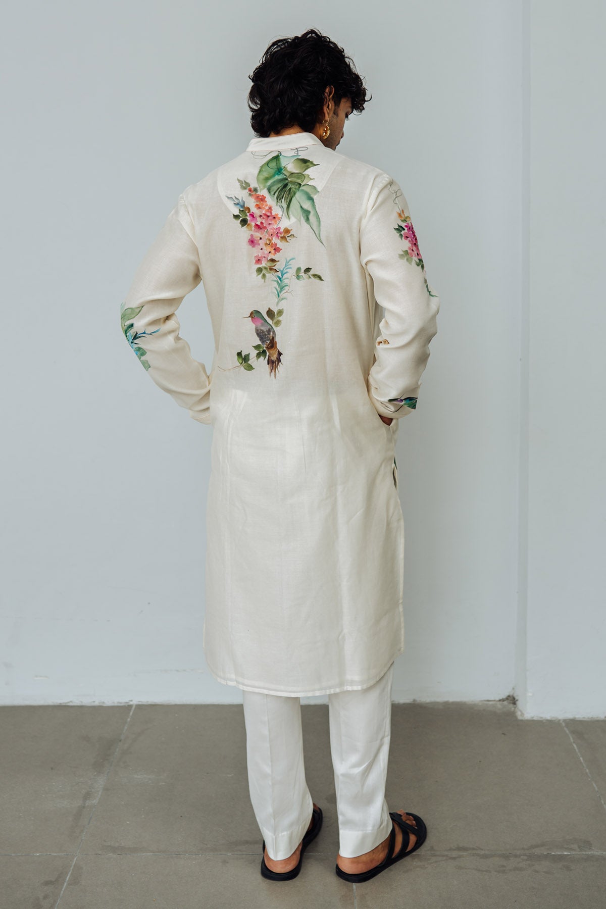 Ivory Chanderi Birds Painted Kurt Set