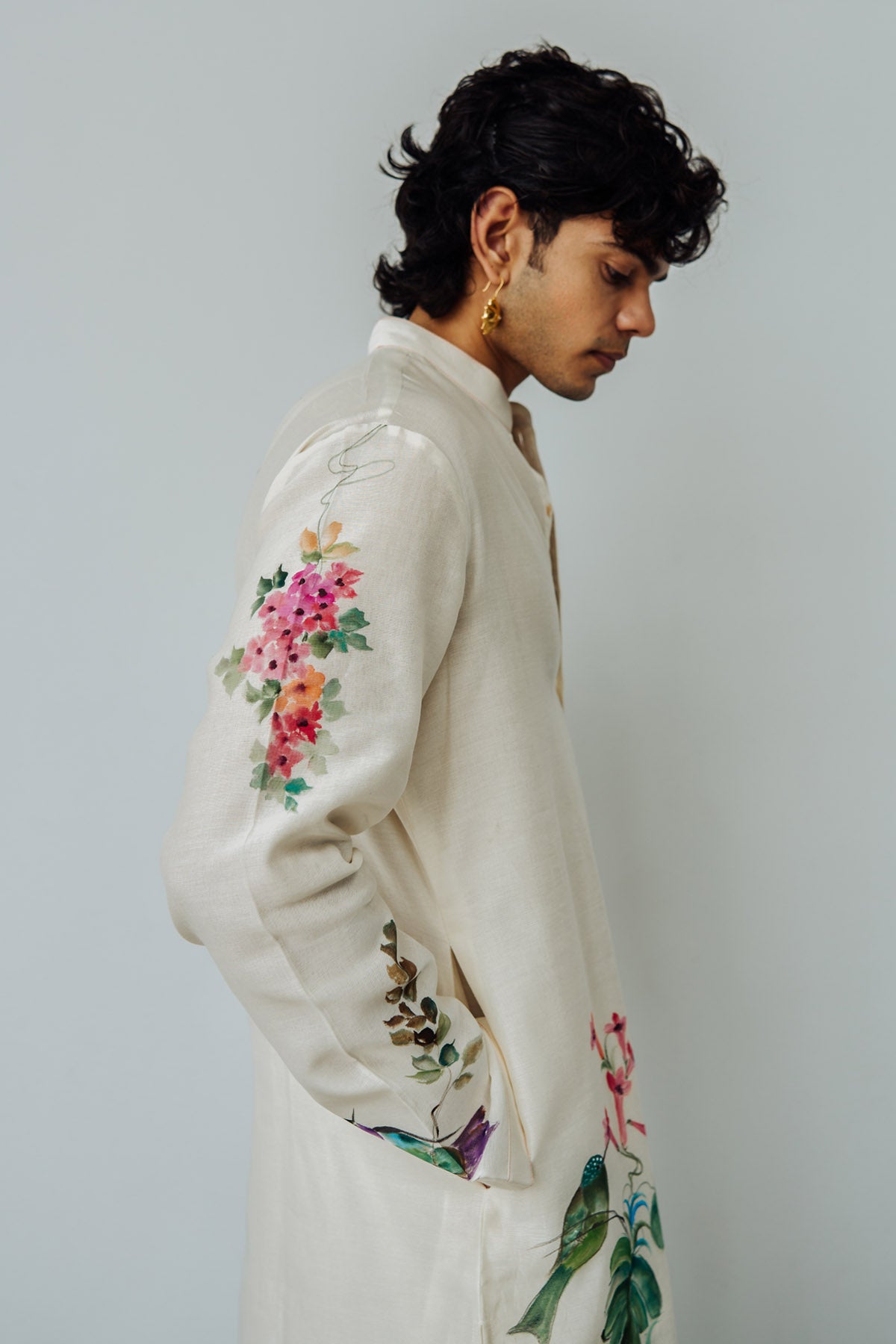 Ivory Chanderi Birds Painted Kurt Set