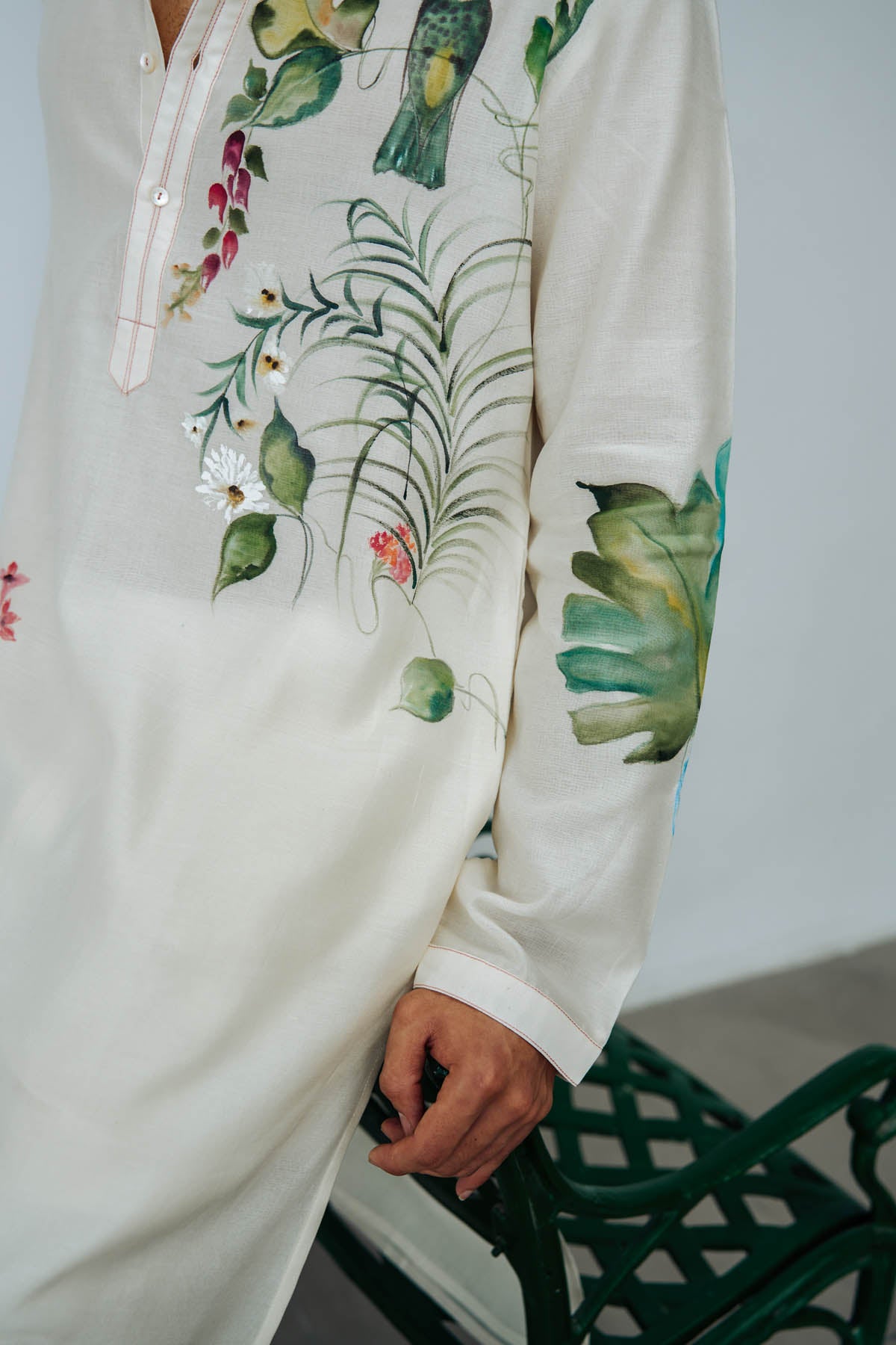 Ivory Chanderi Birds Painted Kurt Set