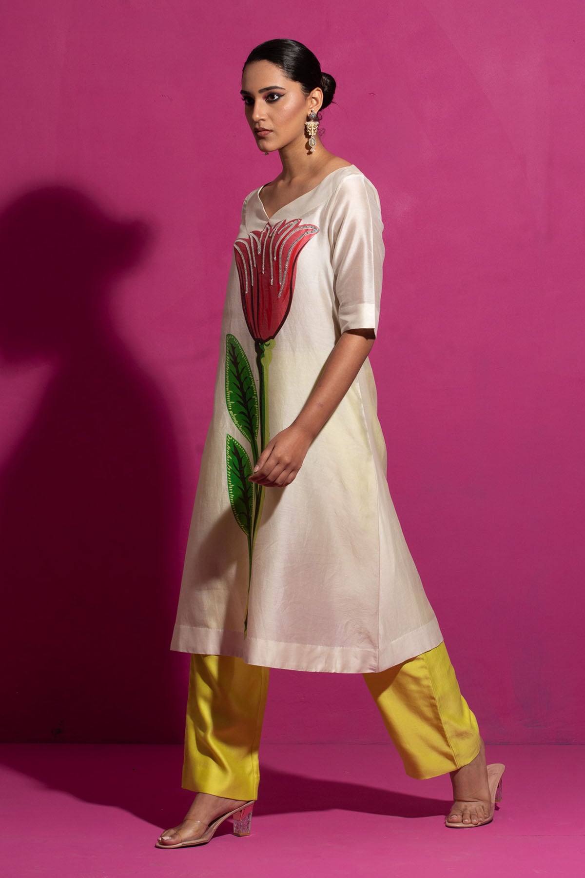 Ivory Chanderi Floral Kurta