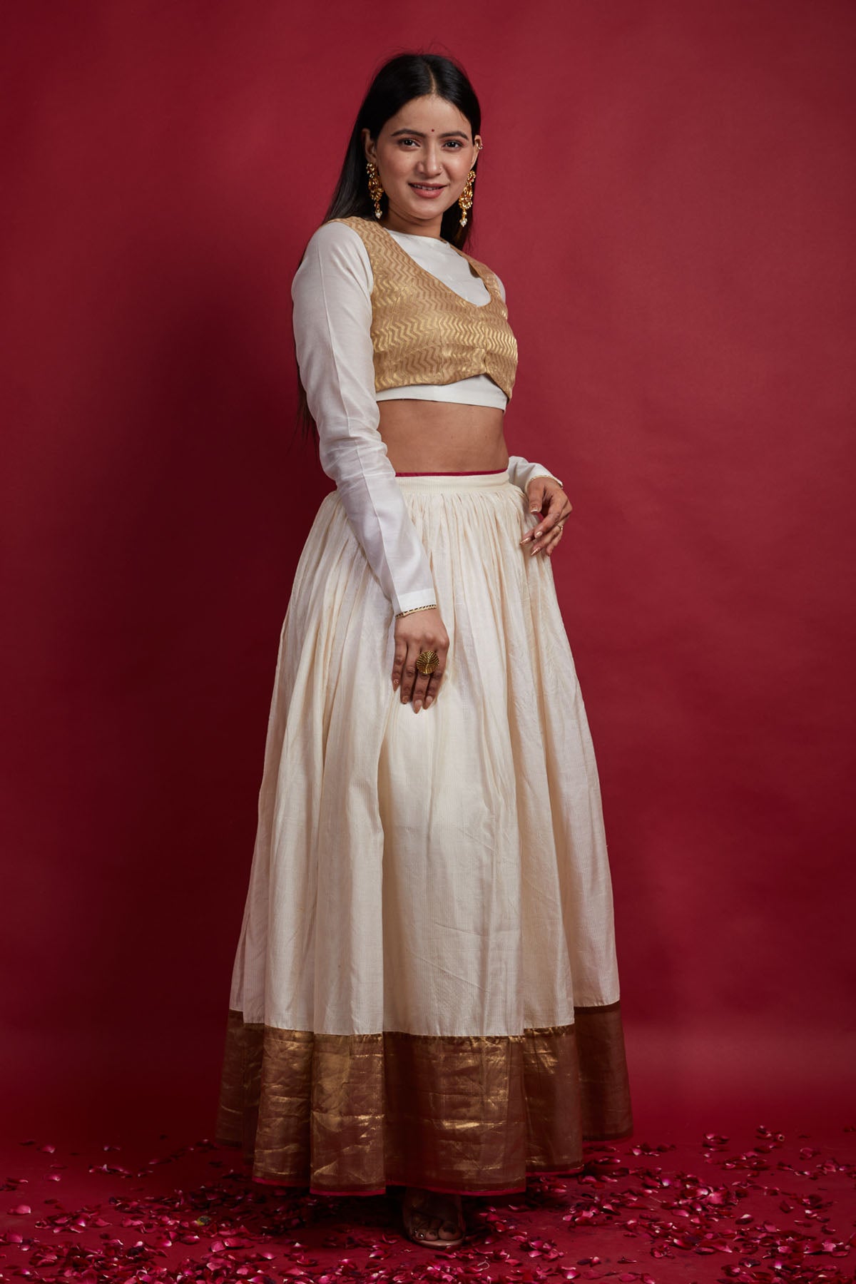 Ivory Chanderi Lehenga & Koti Set