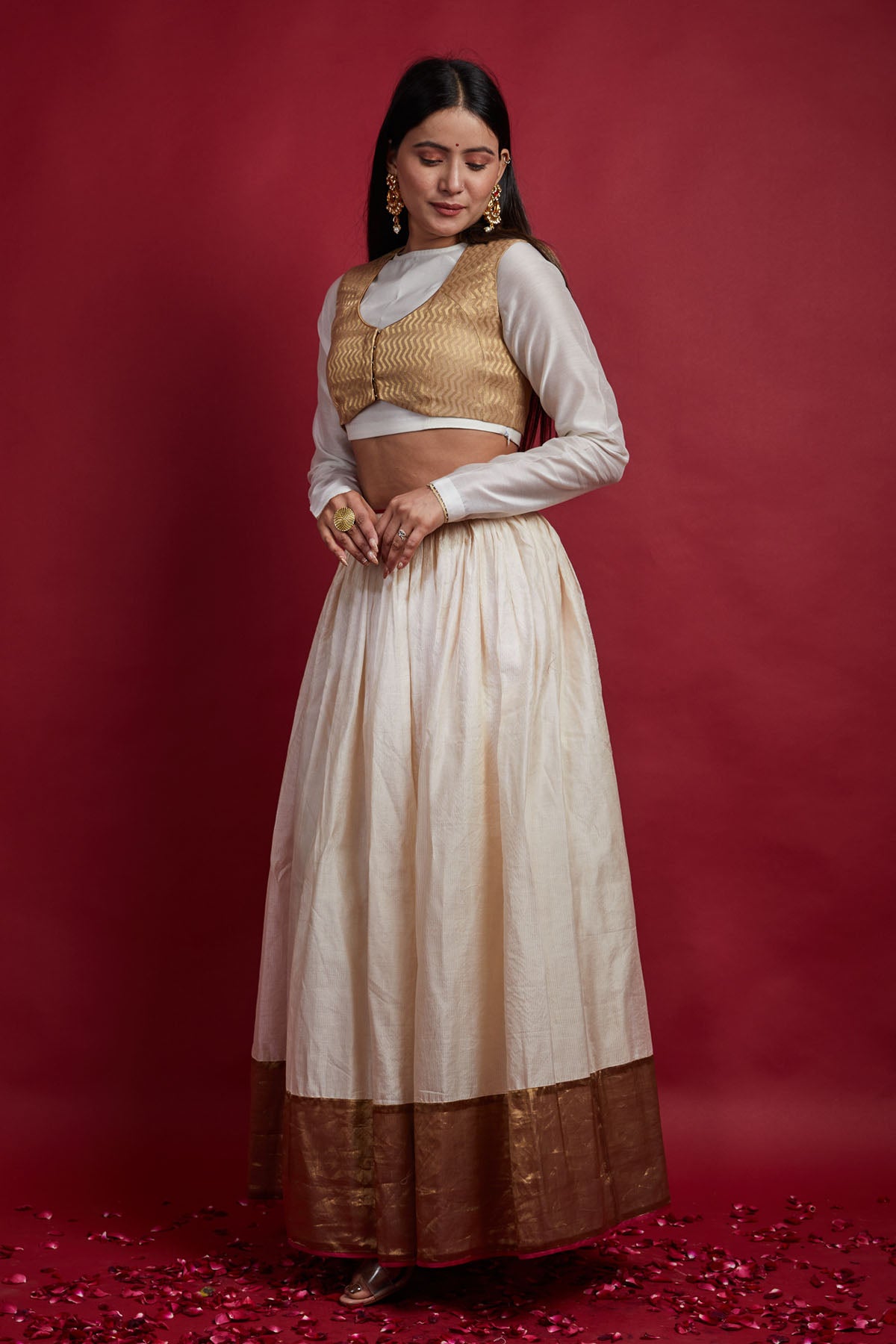 Ivory Chanderi Lehenga & Koti Set