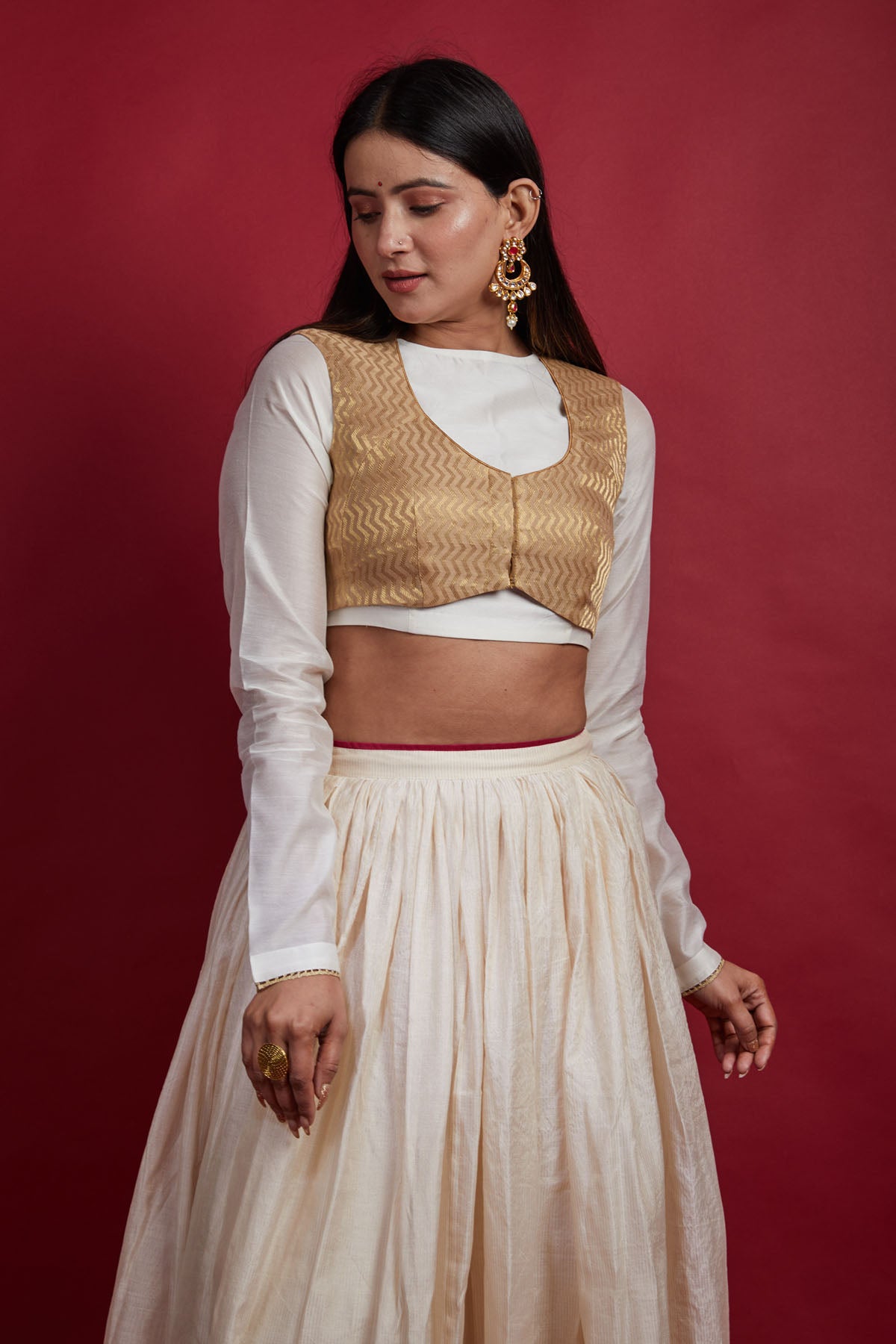Ivory Chanderi Lehenga & Koti Set