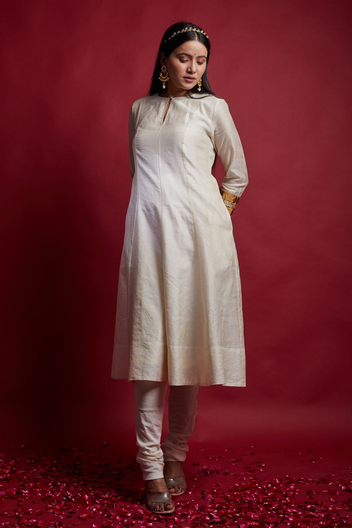 Ivory Chanderi Zari Stripes Kurta Set