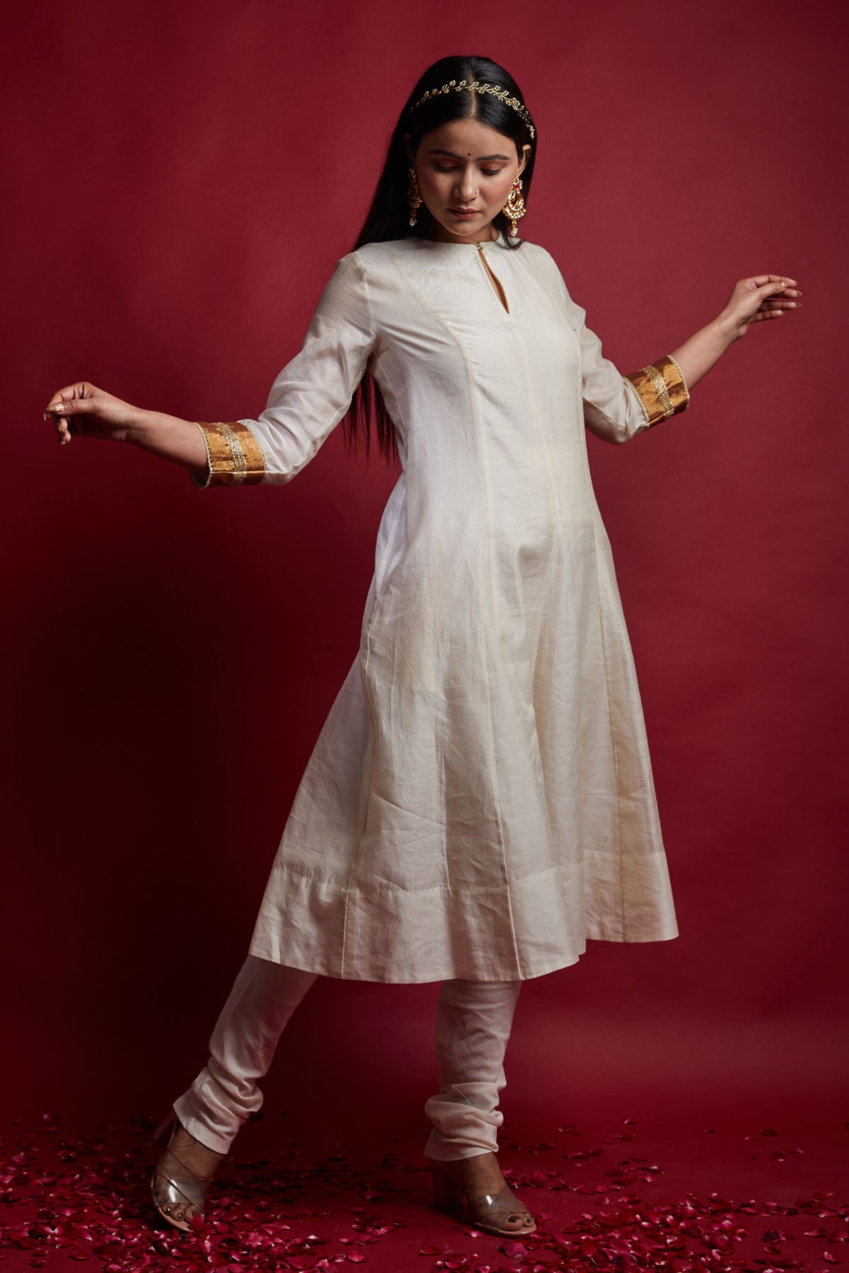 Ivory Chanderi Zari Stripes Kurta Set