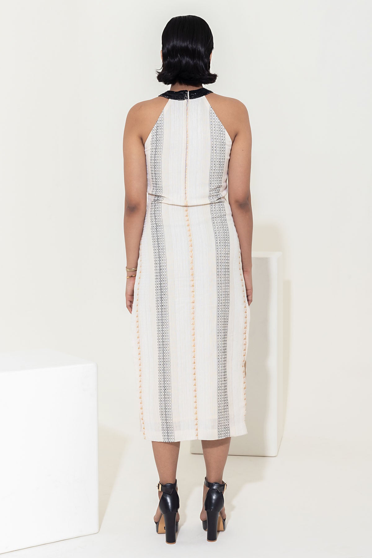 Ivory Cotton Bodycon Midi Dress