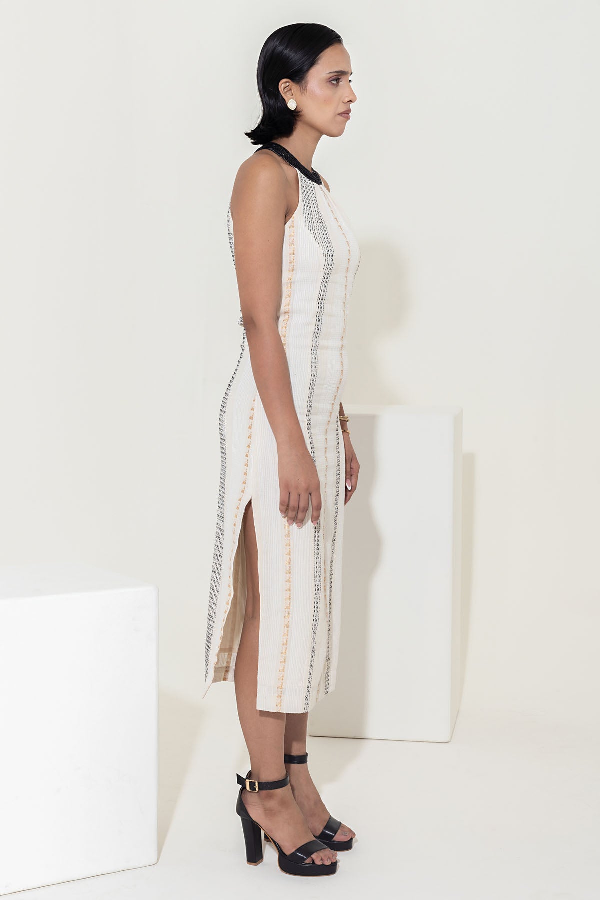 Ivory Cotton Bodycon Midi Dress