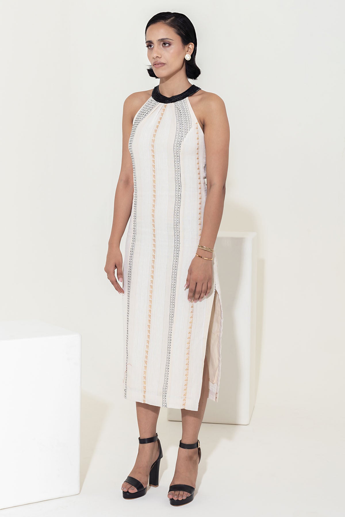 Ivory Cotton Bodycon Midi Dress