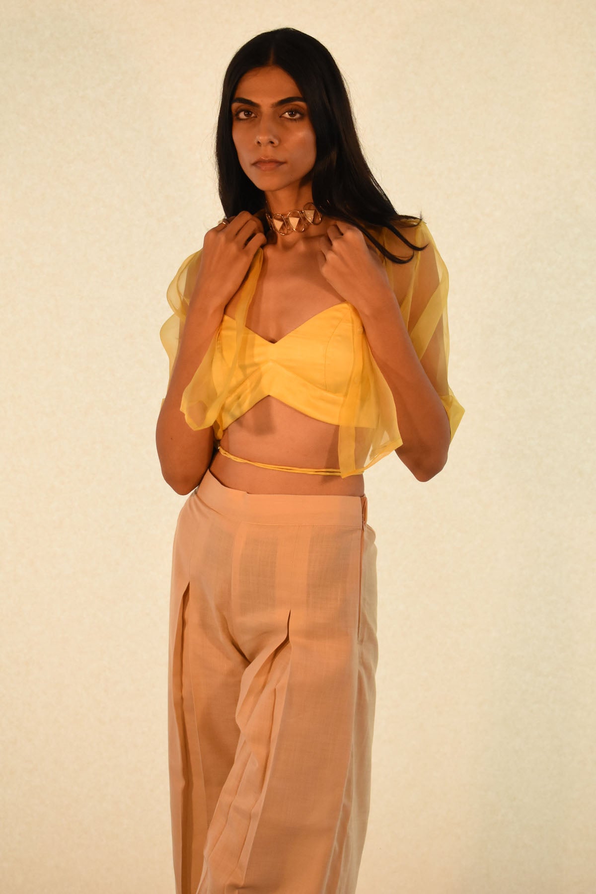 Ivory Cotton Pleated Trousers