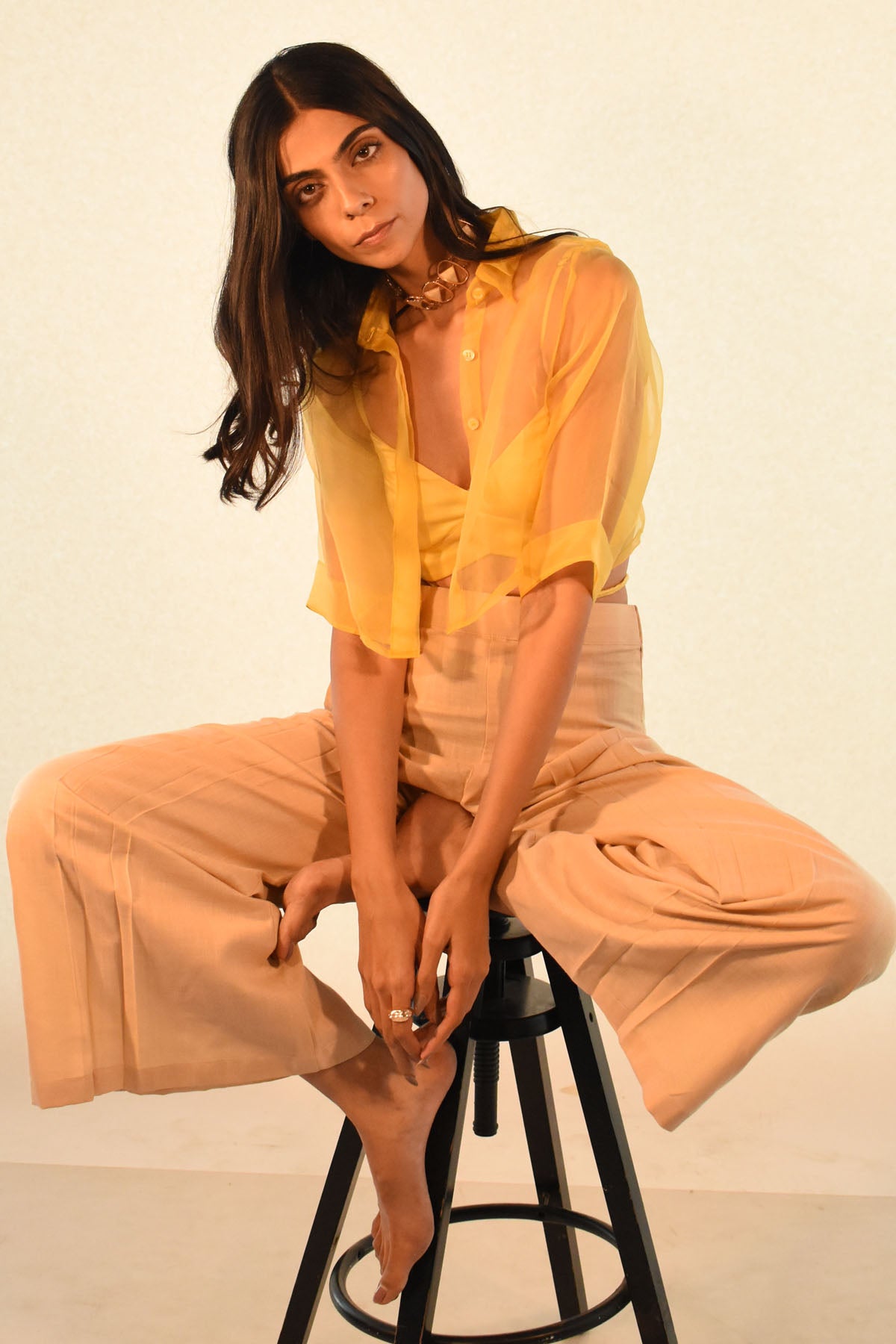 Ivory Cotton Pleated Trousers