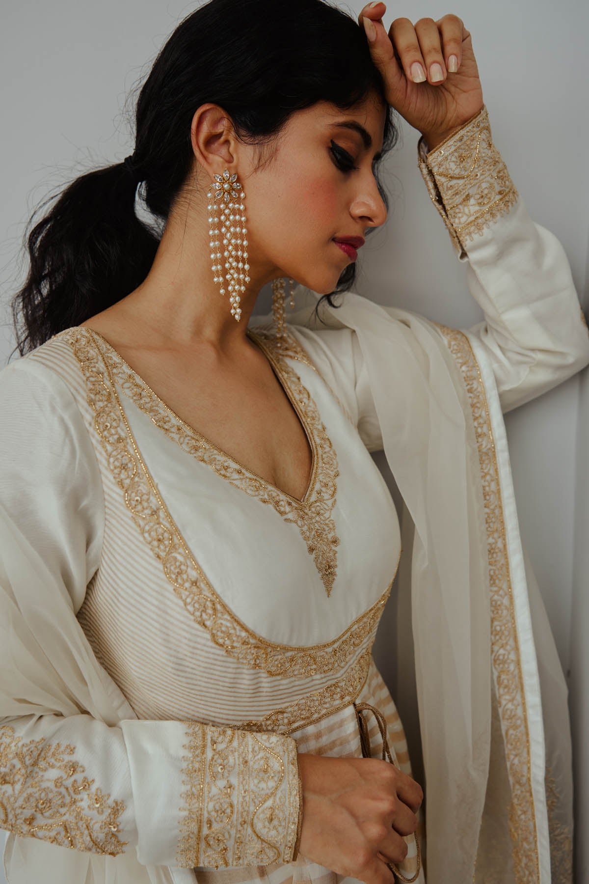 Ivory Embroidered Anarkali Set
