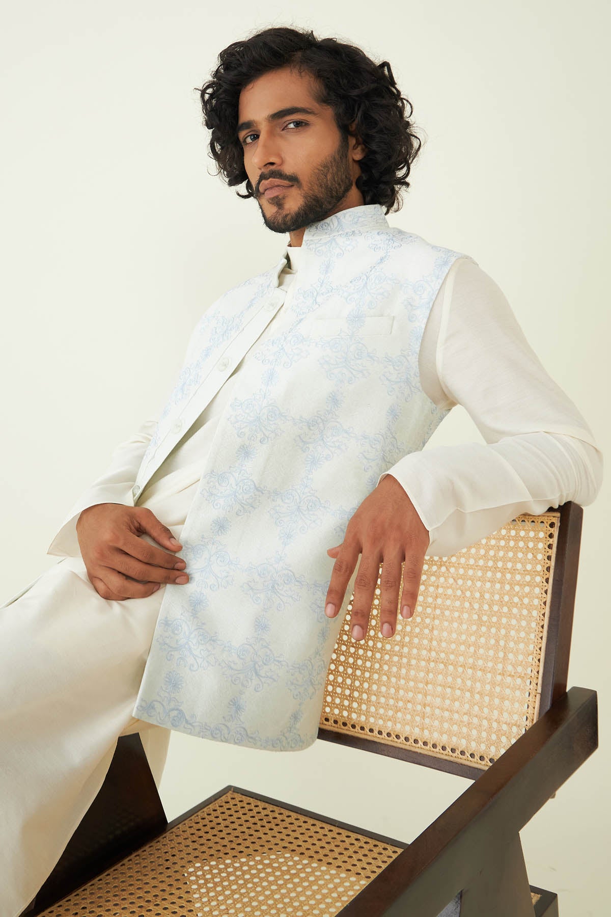 Ivory Embroidered Bundi Set