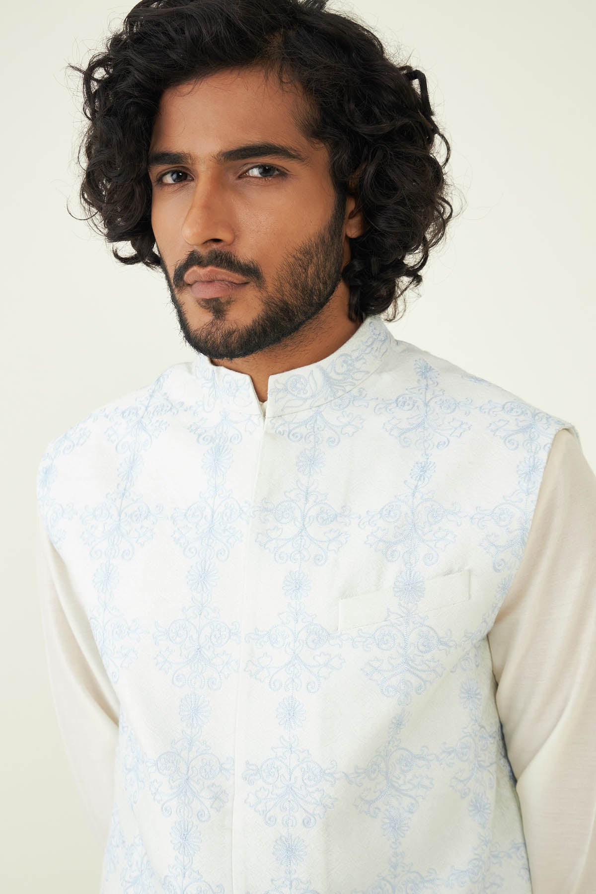 Ivory Embroidered Bundi Set