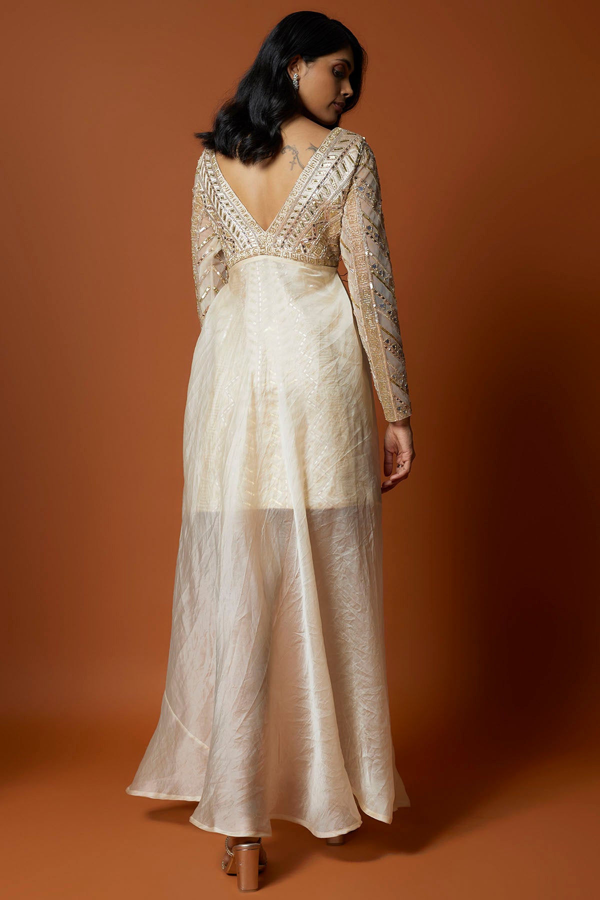 Ivory Embroidered Cocktail Gown