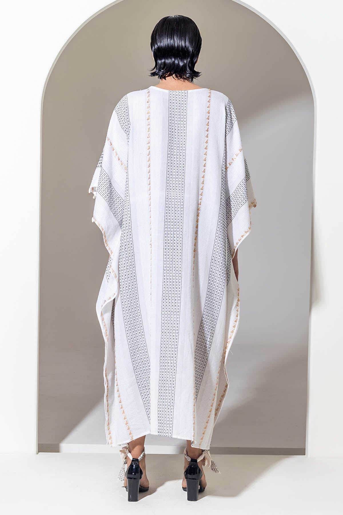 Ivory Embroidered Cotton Kaftan