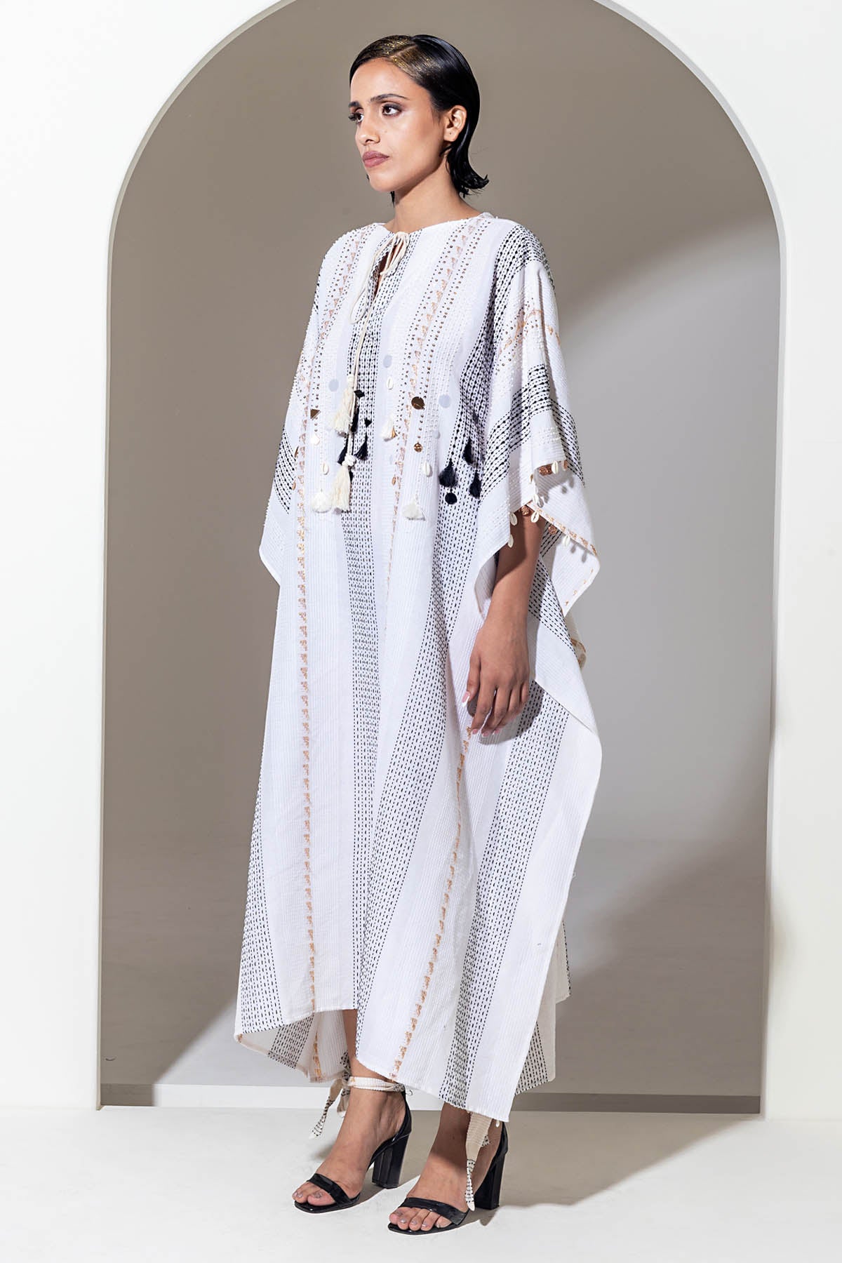 Ivory Embroidered Cotton Kaftan