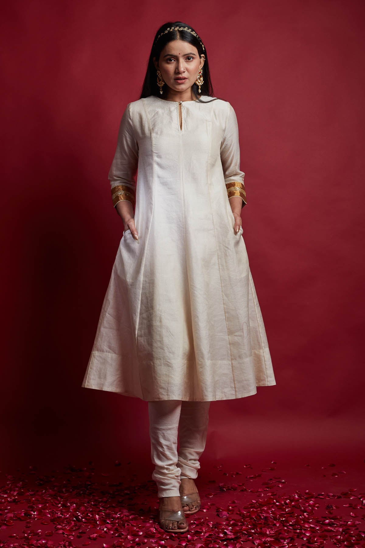 Ivory Embroidered Lace Anarkali Set