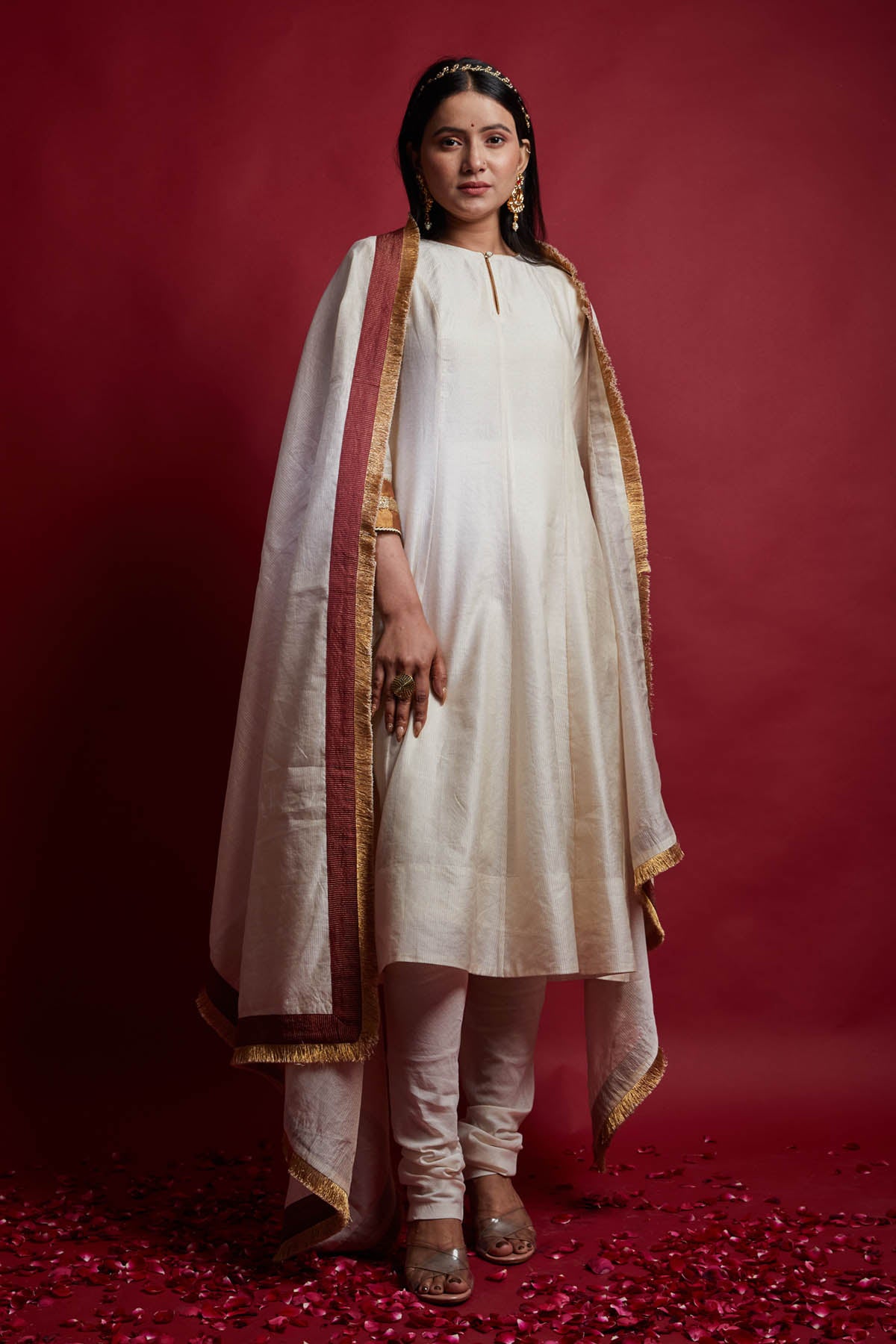 Ivory Embroidered Lace Anarkali Set