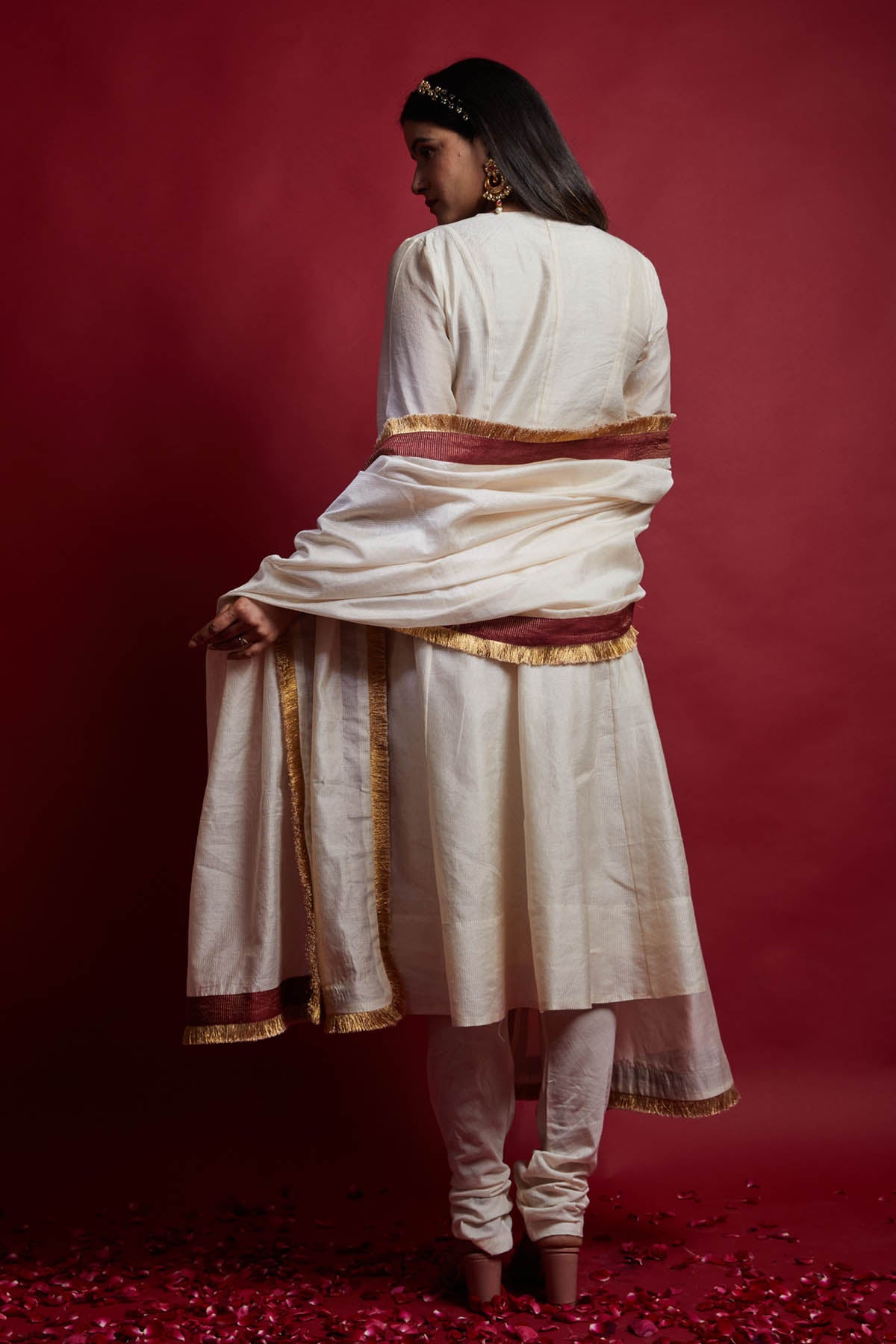 Ivory Embroidered Lace Anarkali Set