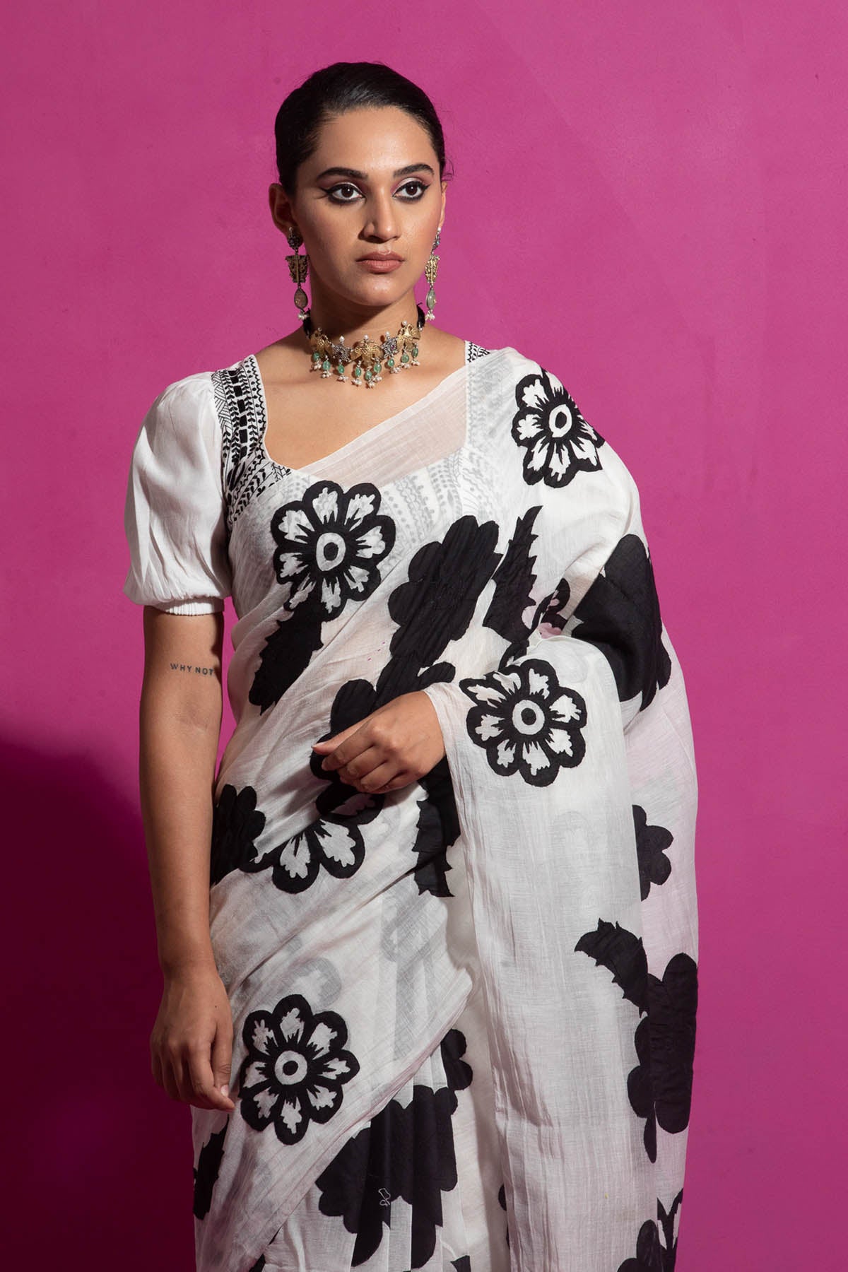 Ivory Floral Patchwork Saree Set