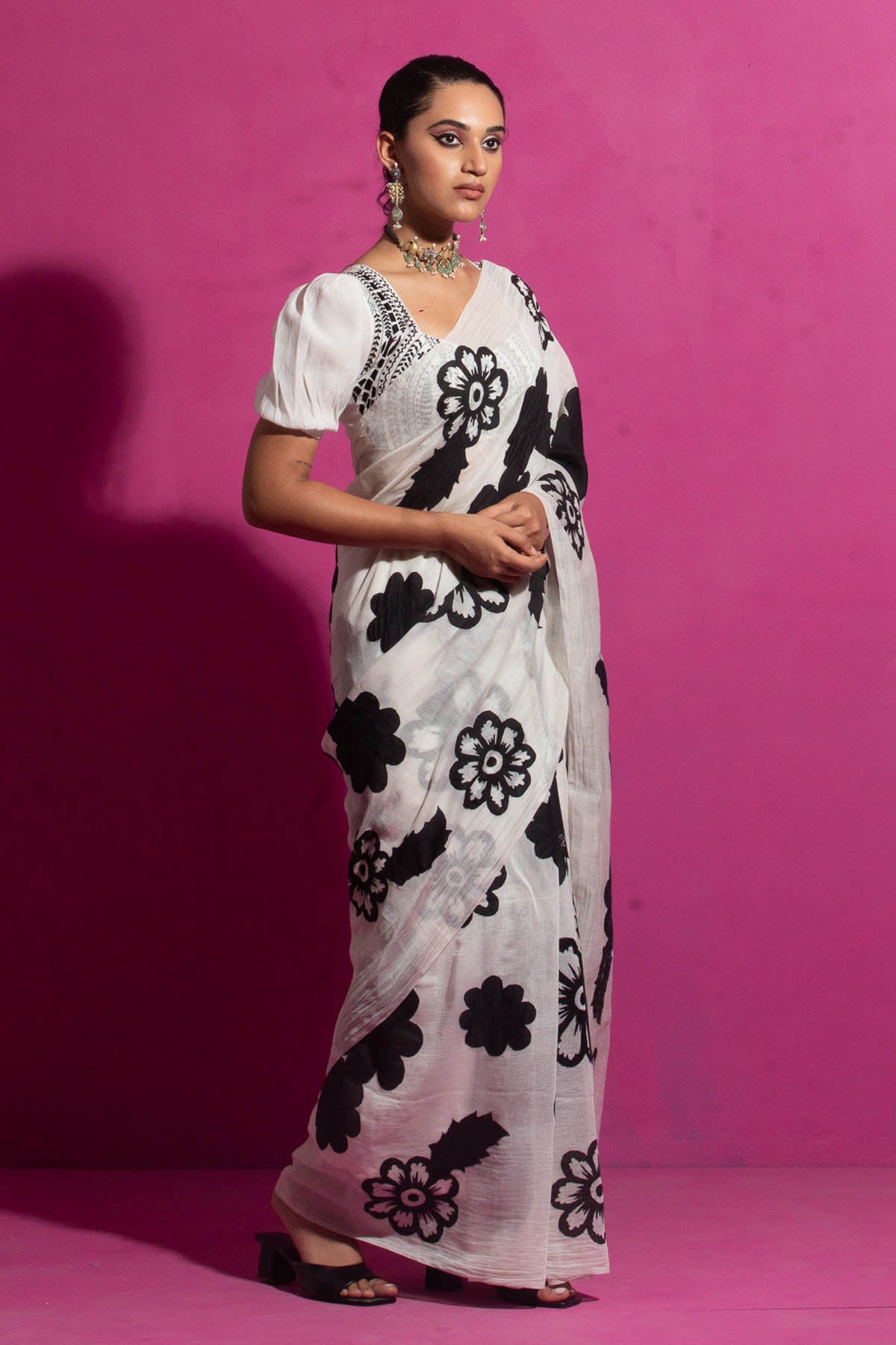 Ivory Floral Patchwork Saree Set