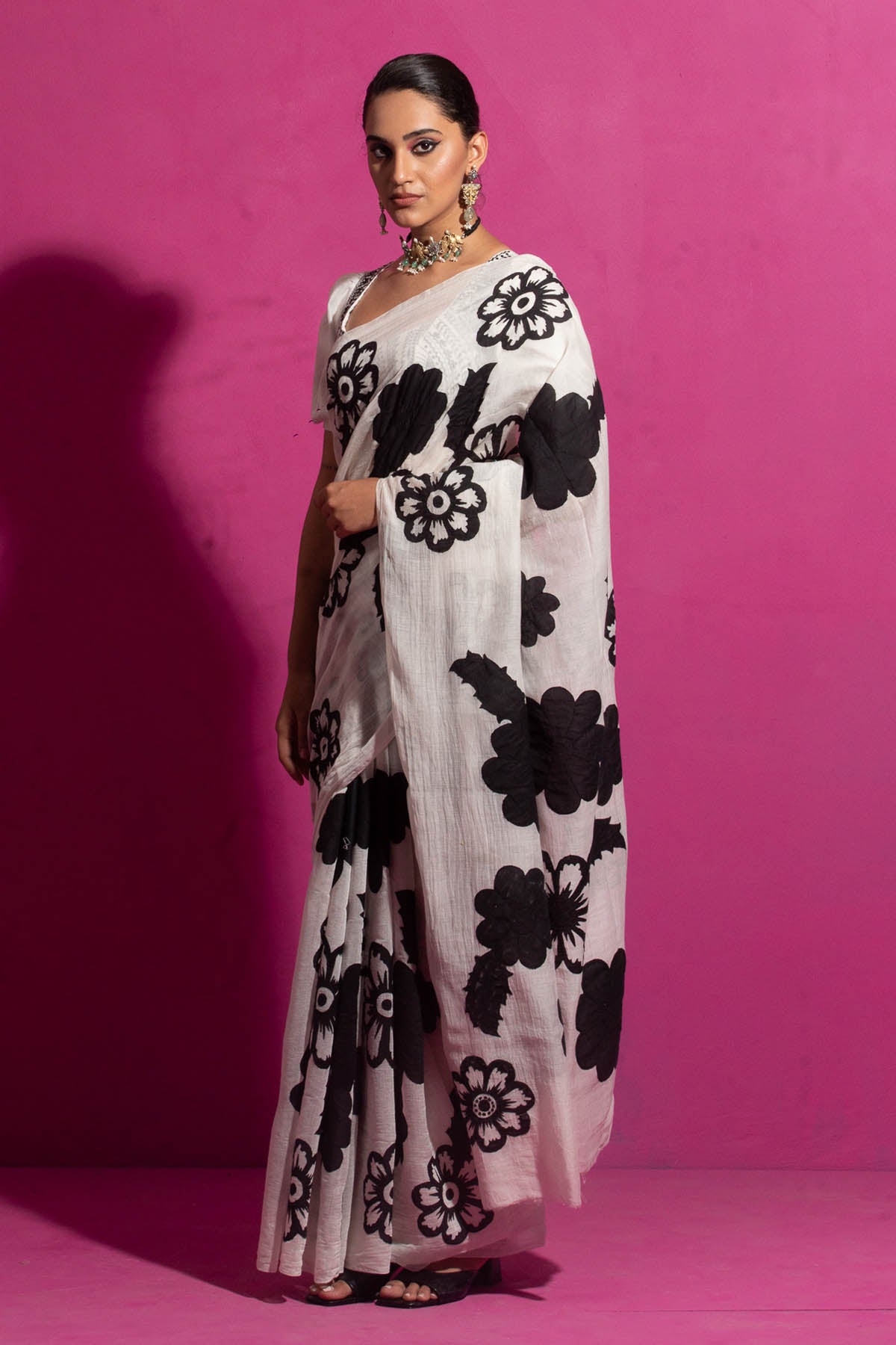 Ivory Floral Patchwork Saree Set