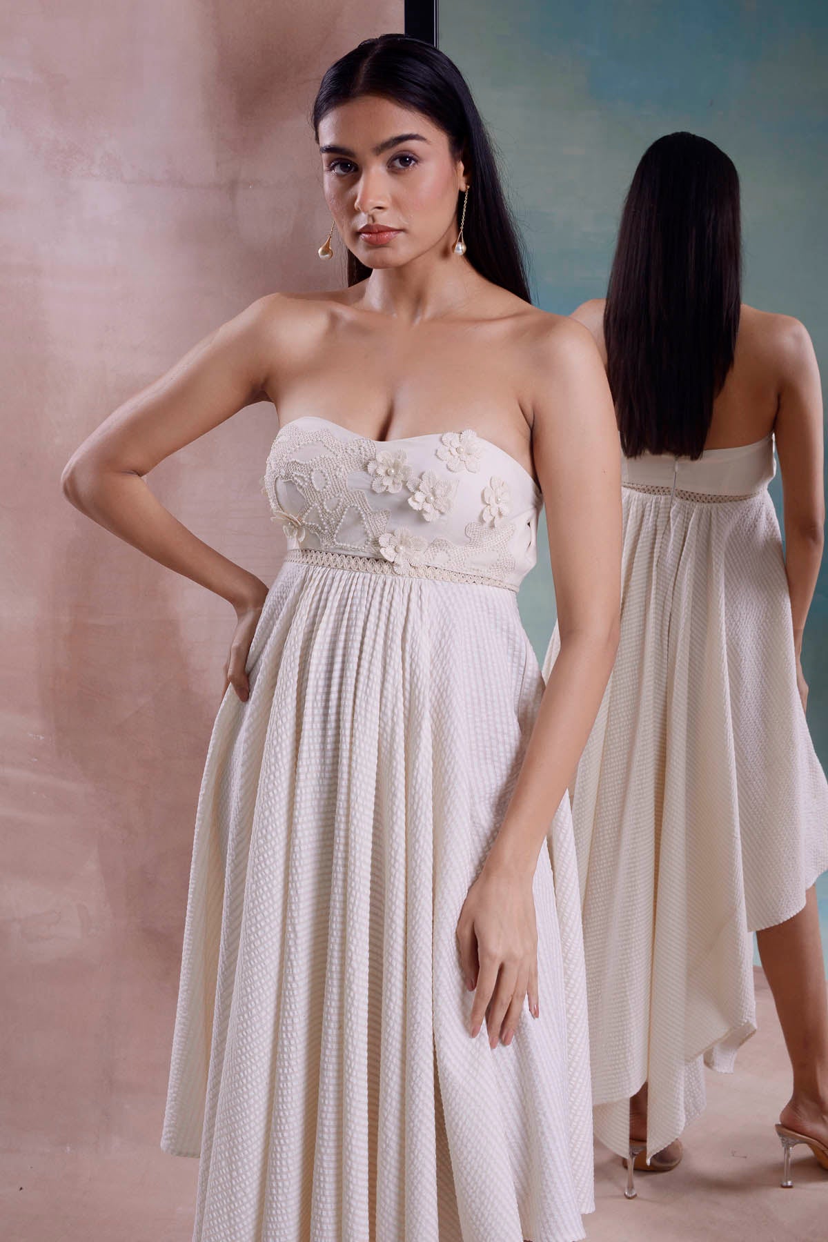 Ivory Floret Handkerchief Dress