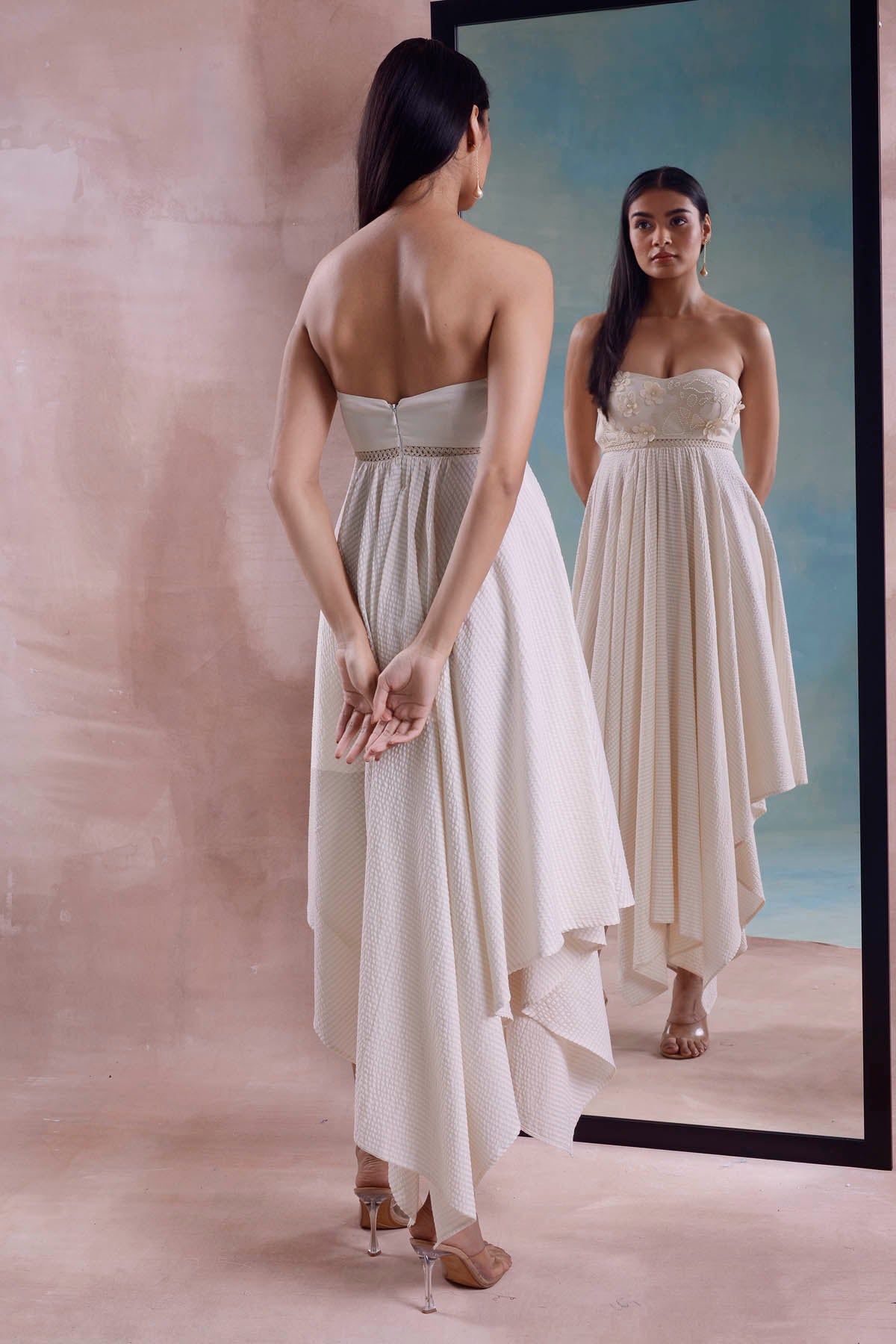 Ivory Floret Handkerchief Dress