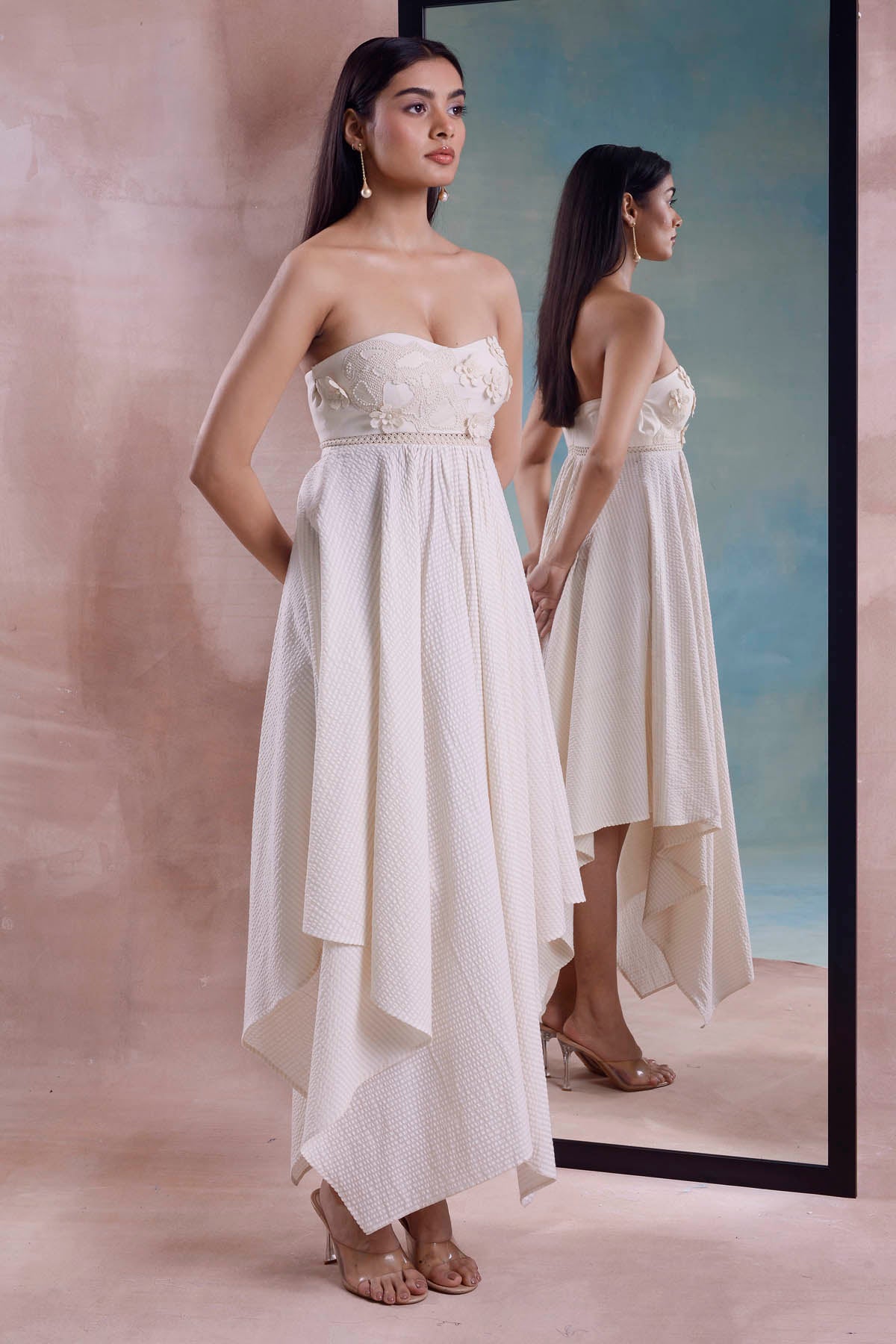 Ivory Floret Handkerchief Dress