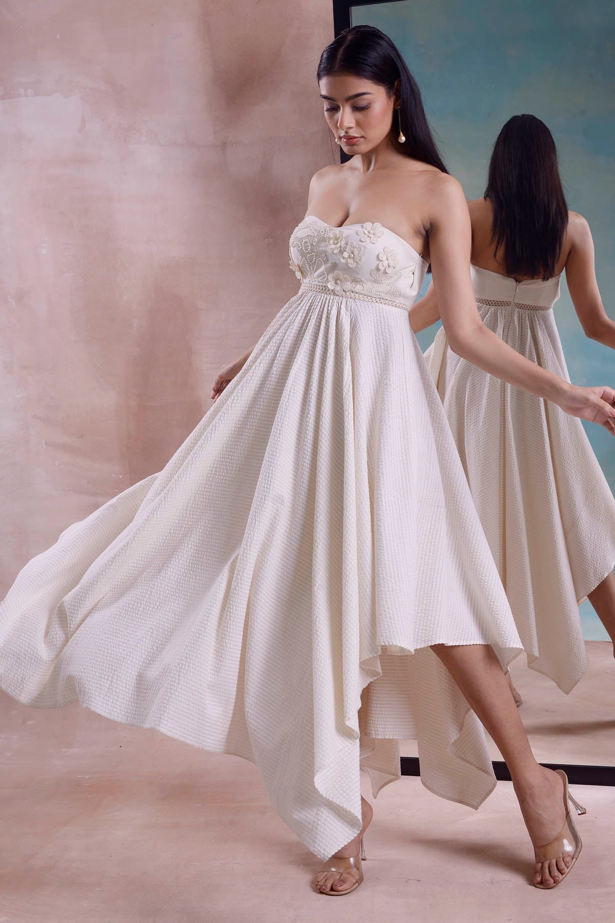 Ivory Floret Handkerchief Dress