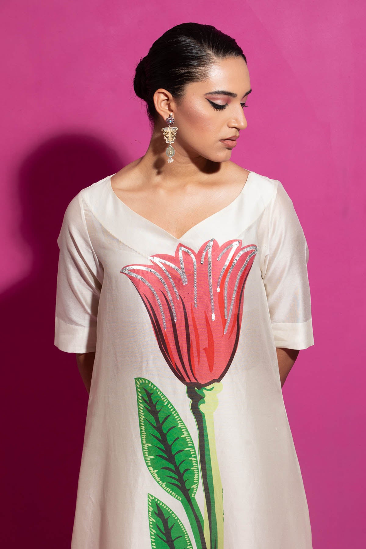 Ivory Flower Print Kurta Set
