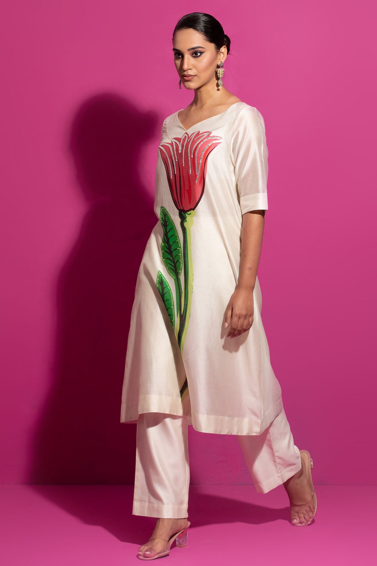 Ivory Flower Print Kurta Set