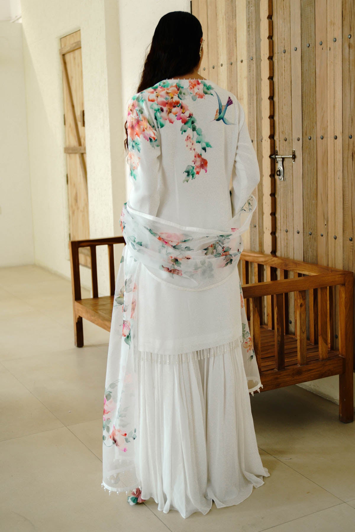 White Hand Painted Kurta Set