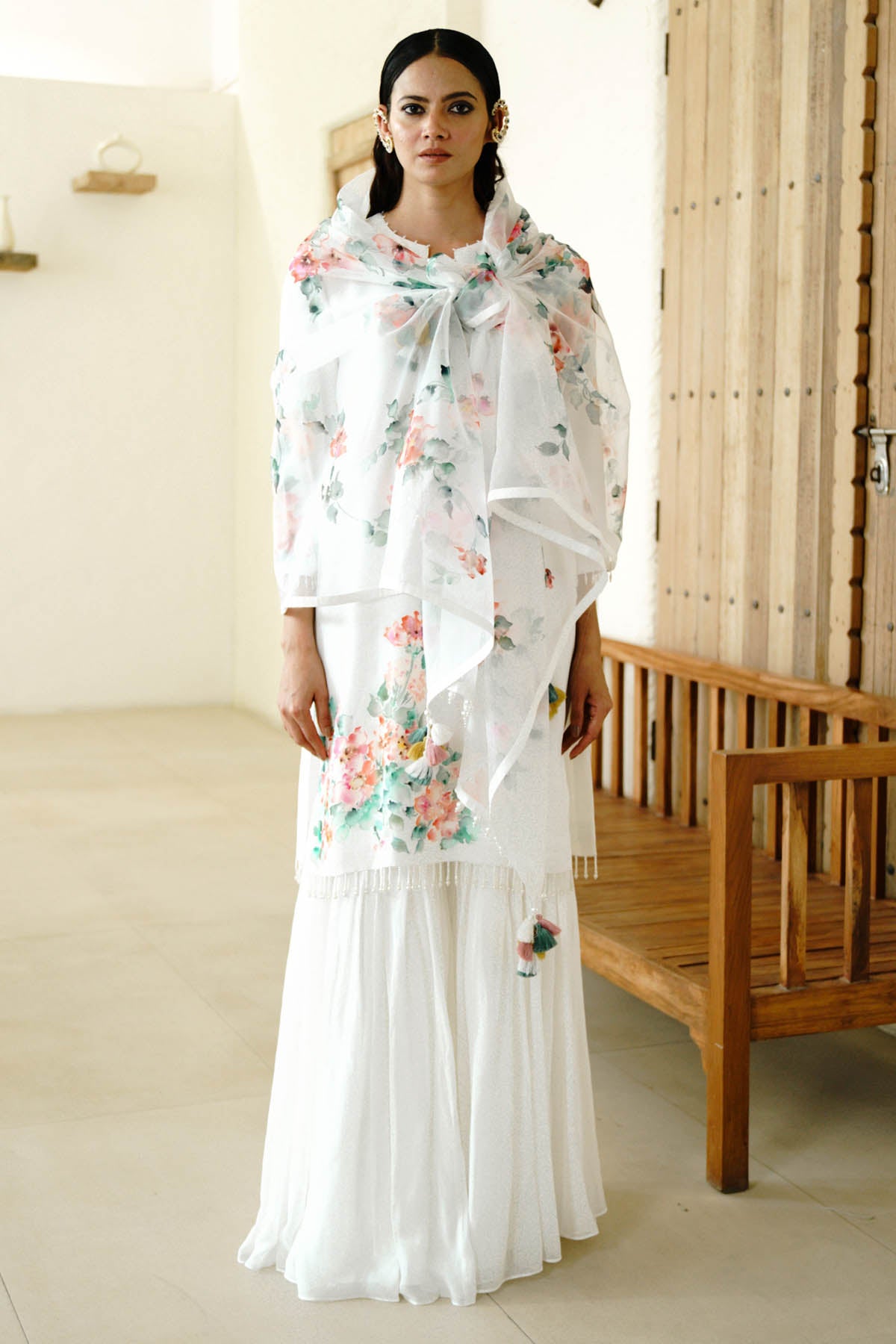 White Hand Painted Kurta Set