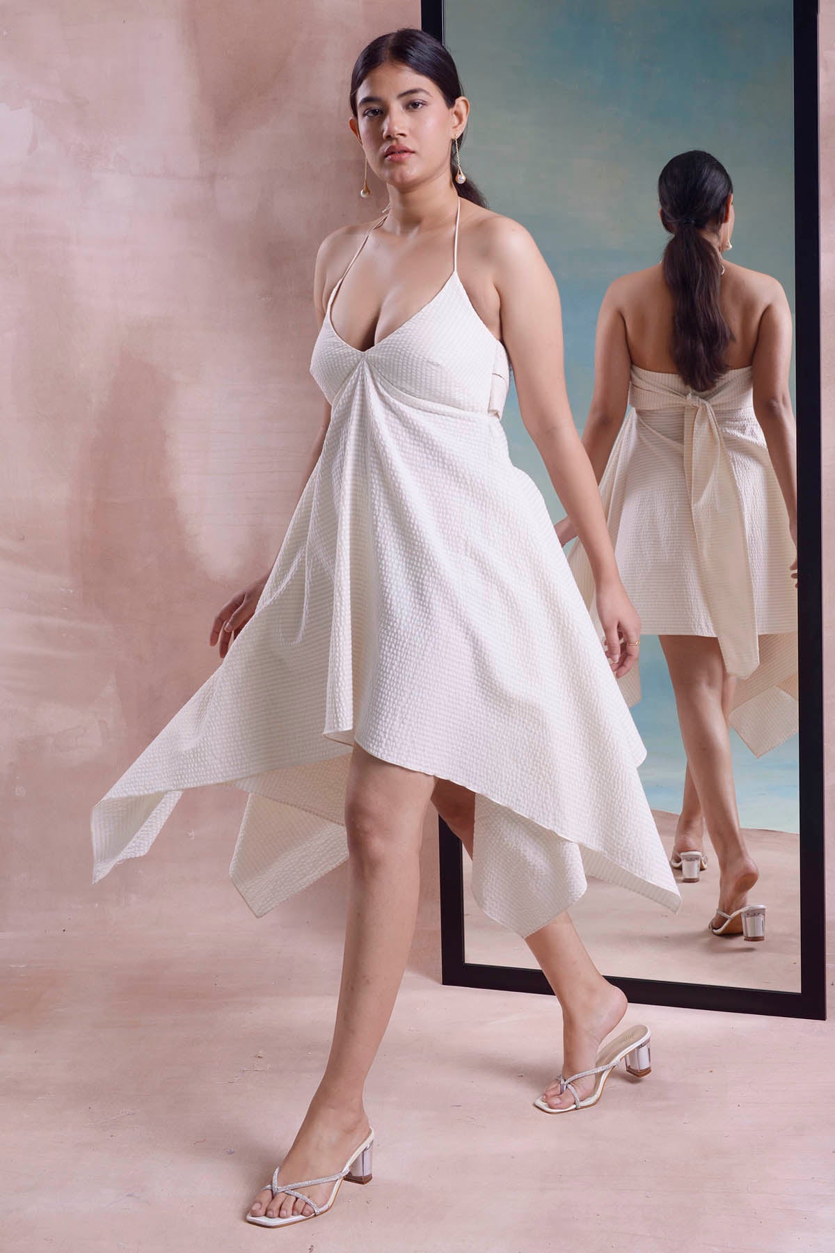 Ivory Handkerchief Halter Dress