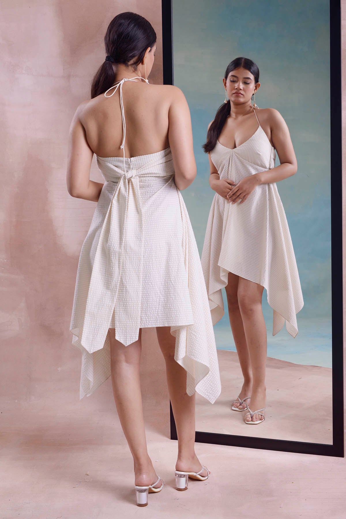 Ivory Handkerchief Halter Dress