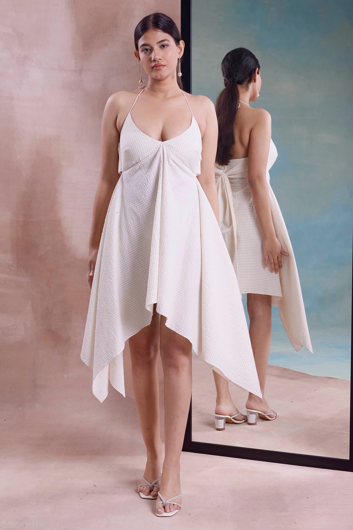 Ivory Handkerchief Halter Dress