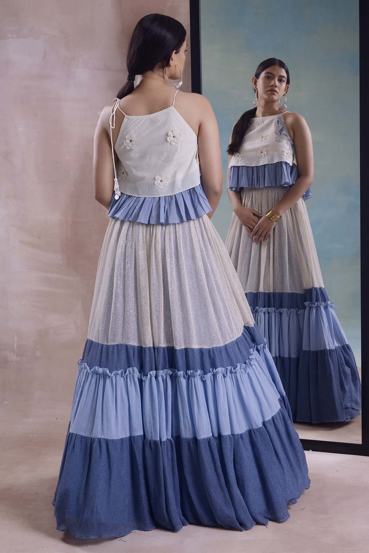 Ivory Layered Frill Lehenga Set