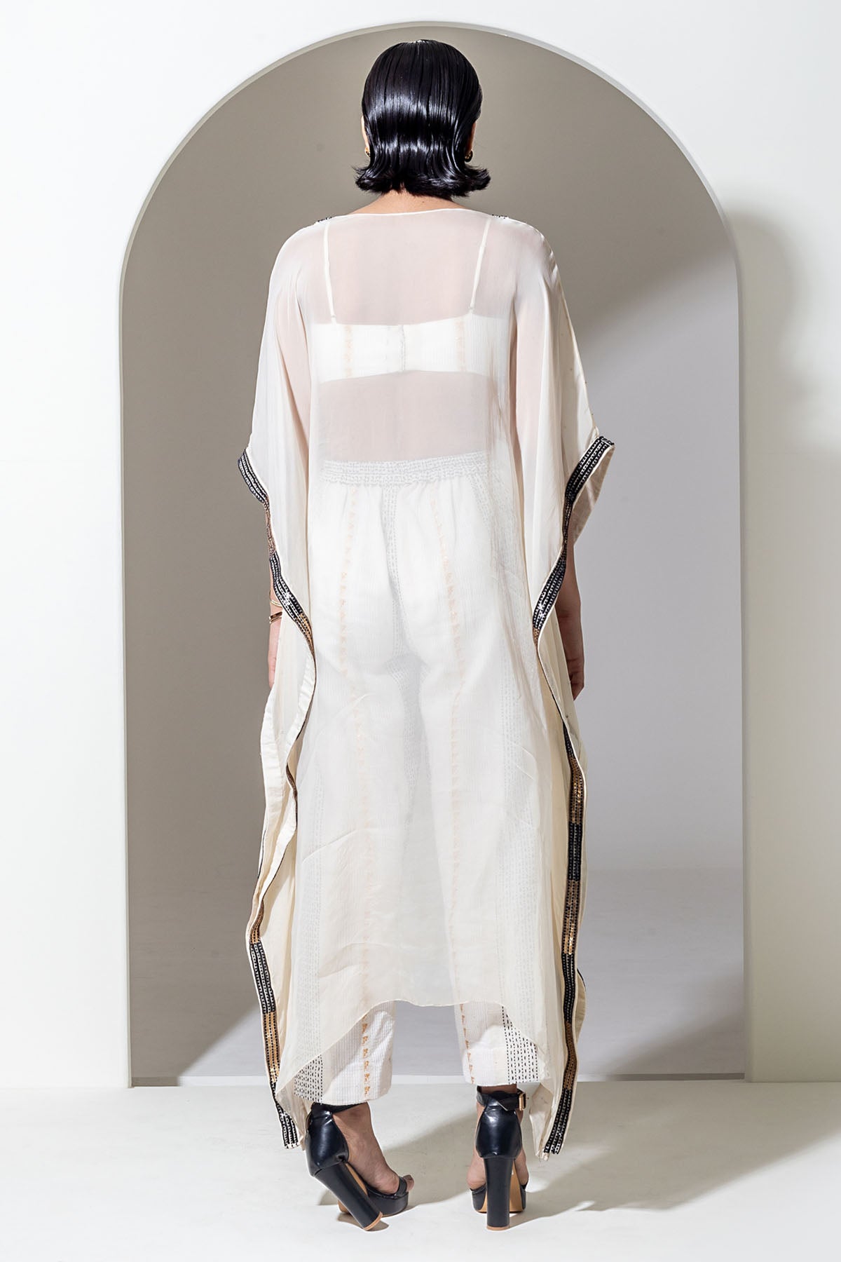 Ivory Organza Beaded Kaftan