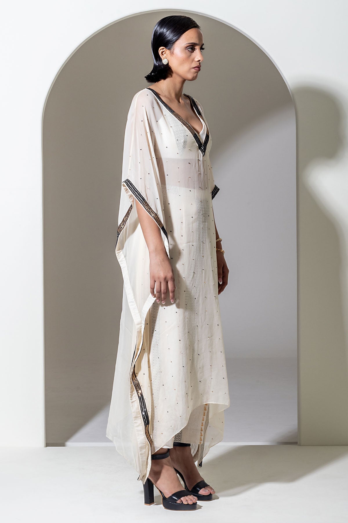 Ivory Organza Beaded Kaftan