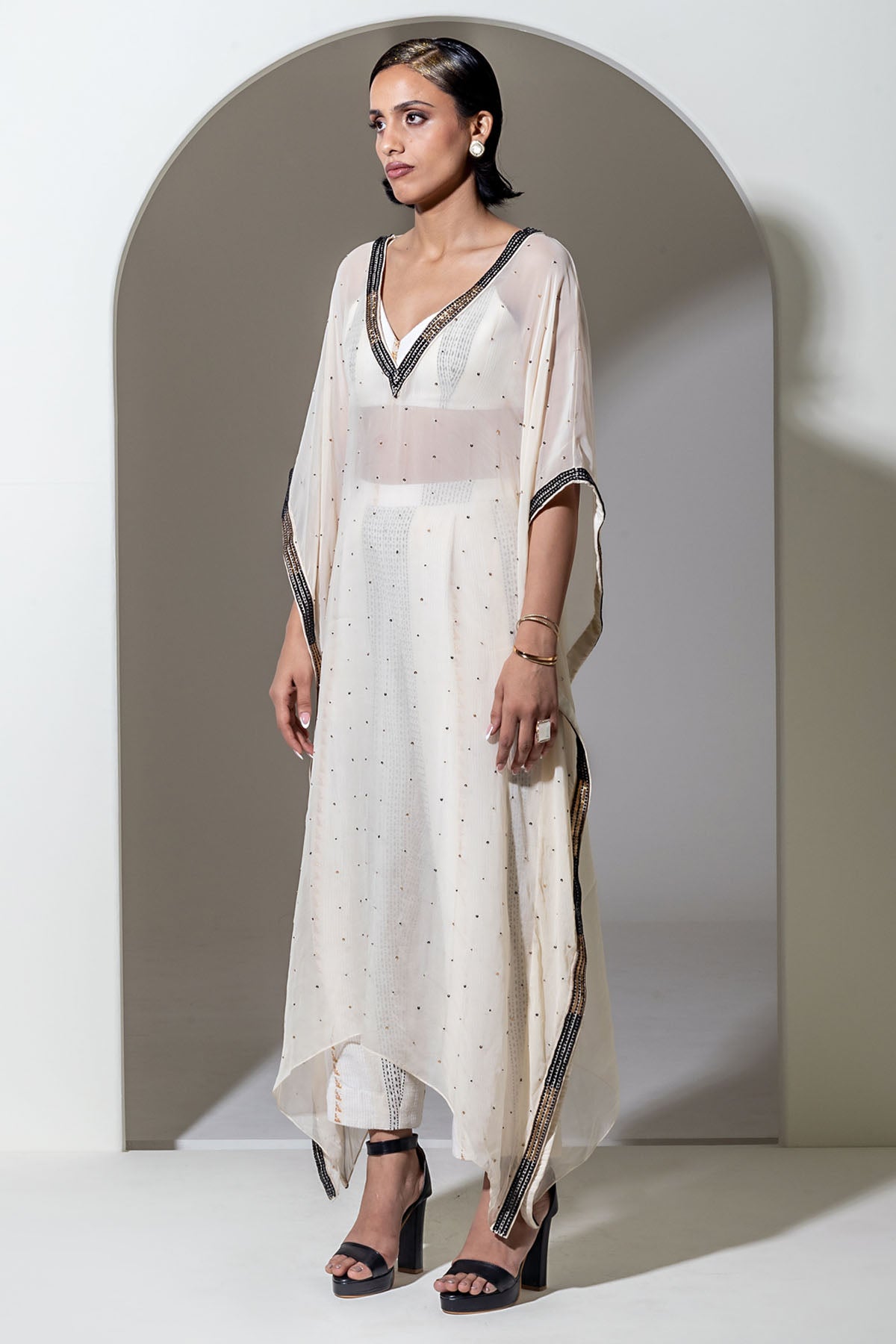 Ivory Organza Beaded Kaftan