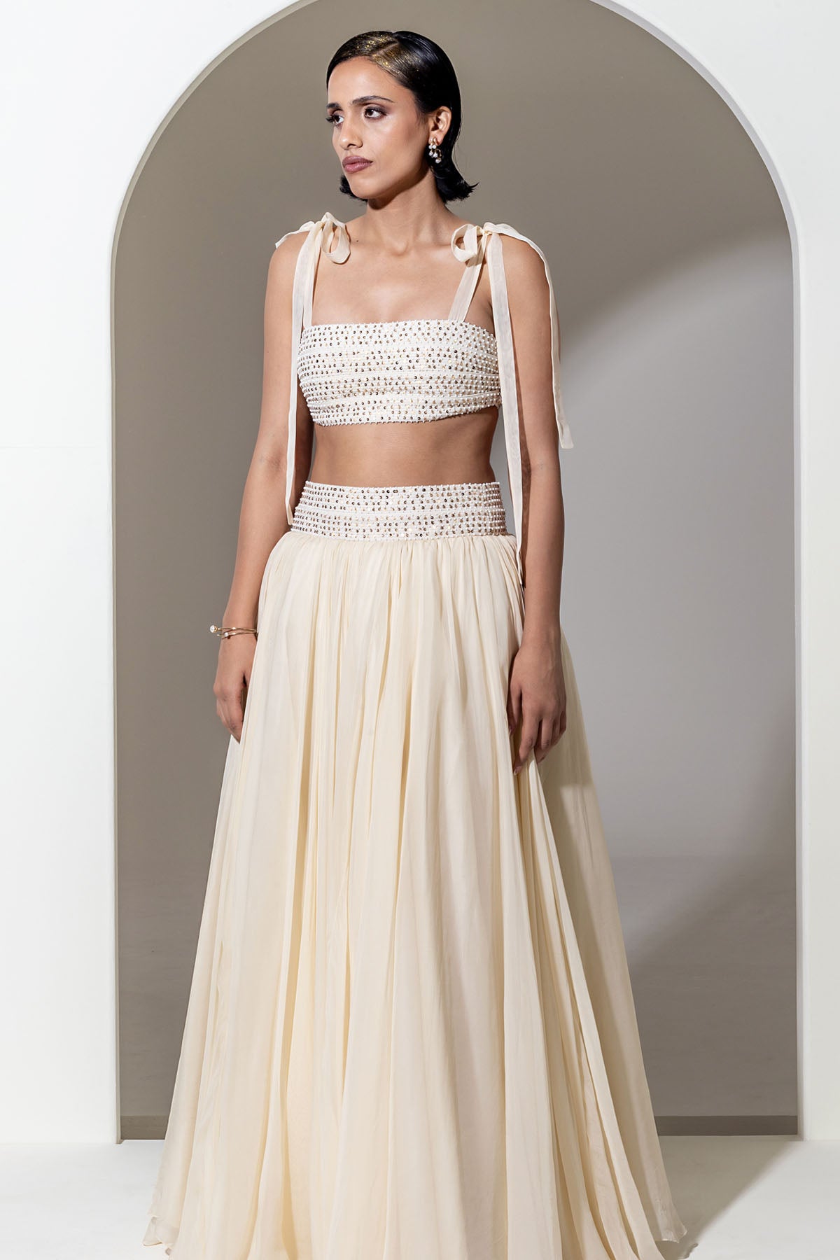 Ivory Organza Flared Skirt