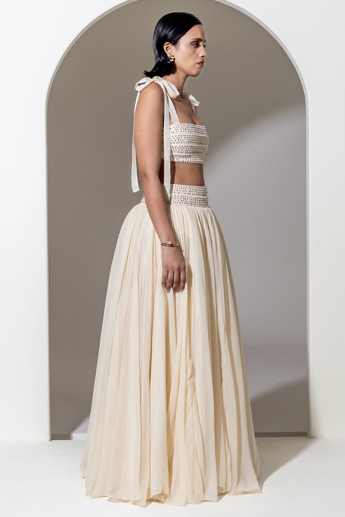 Ivory Organza Flared Skirt